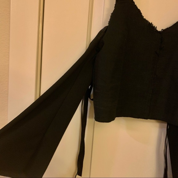 ZARA Black Off Cold Shoulder Raw Hem Top - Picture 8 of 9